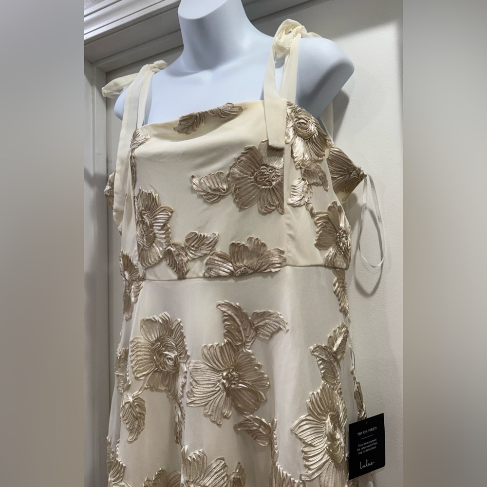 🆕🆕 Lulus Truly Inspiring Ivory Mesh Floral Mini Dress Size XL Prom Wedding Party - Picture 5 of 16